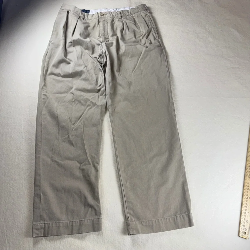 Polo Ralph Lauren Ethan Pant Mens 34x30 Khaki Tan Pleated Chino Trousers Cotton